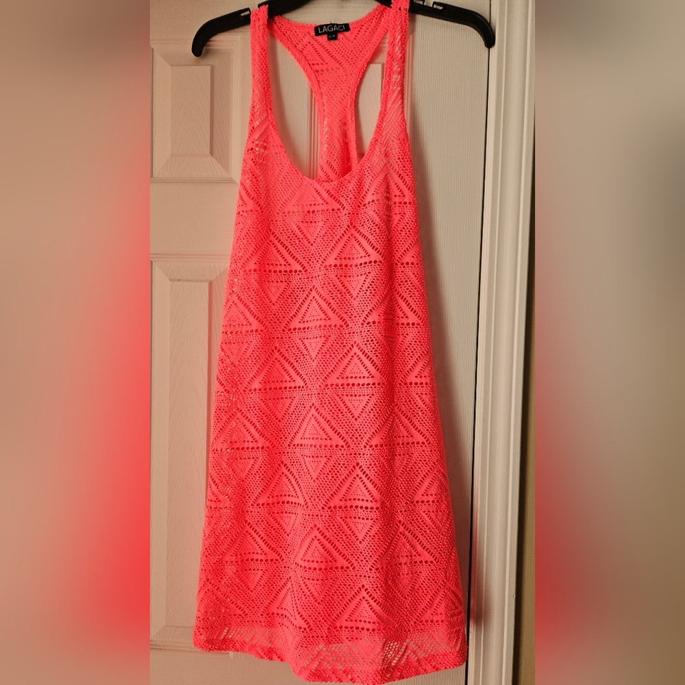 Lagaci Neon Pink Crochet Swimsuit Cover Up